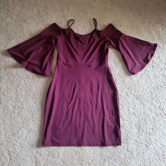 Susana Monaco Cold Shoulder Bell Sleeve Dress Size Large - Picture 3 of 6